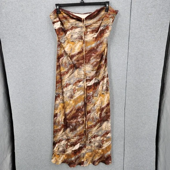 1.State Printed Lace Trim Halter Sleeveless Maxi Brown Multi Dress Womens XL - Picture 2 of 9